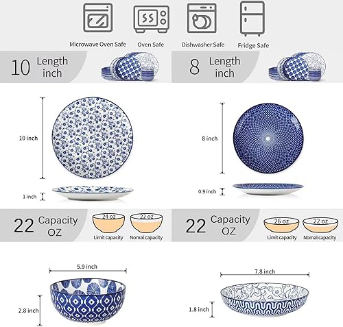 Miniatura 2 de Selamica Juego de vajilla de cerámica de 16 piezas, juego de platos de cerámica para 4, juegos de platos de cocina y cuencos, juego de platos llanos