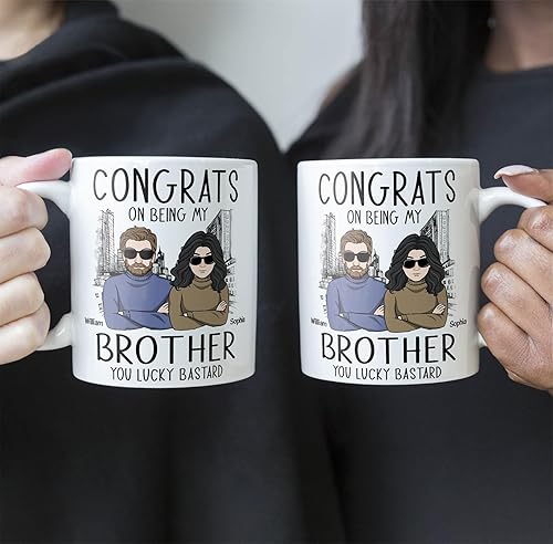 Miniatura 2 de Taza de cerámica con texto en inglés "Congrats On Being My Brother" (Congrats On Being My Brother You Lucky Bastard), regalo de Navidad, regalo de