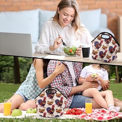 Miniatura 7 de Rooster Hens Doodle - Lonchera de neopreno suave y lavable, reutilizable, aislada, ligera, para preparación de comidas, para oficina, trabajo,