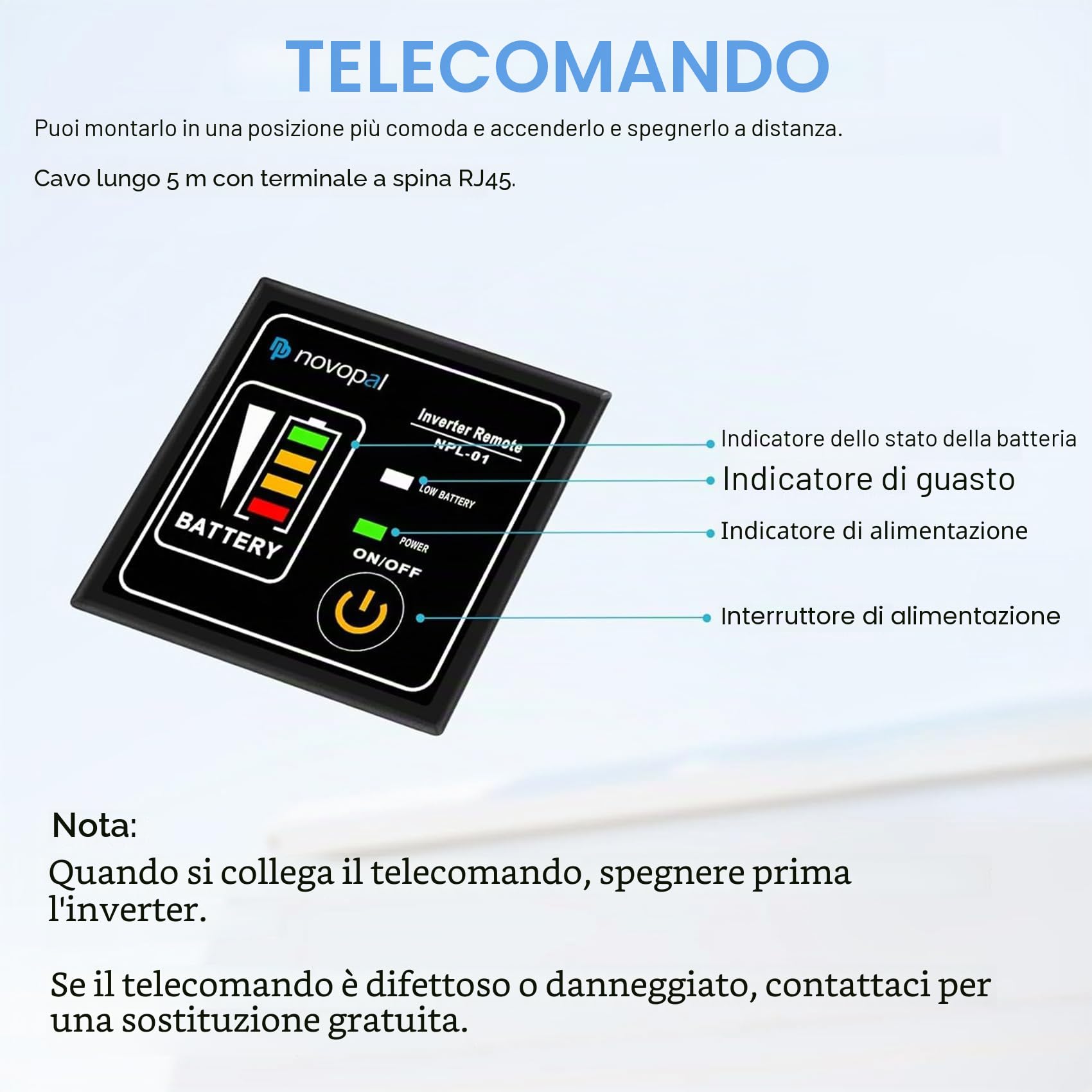 Novopal 1500W 3000W Power Inverter Onda Sinusoidale DC 24V AC 220V | 5m di Telecomando,2 EU Presa,1 Uscita USB,Alloggiamento in lega di alluminio,Adatto per Camion,Campeggio,Viaggi