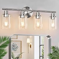 Vista 24 de Accesorios de iluminación de baño de 5 luces, luces de tocador modernas negras con pantalla de vidrio transparente, lámpara de pared de baño