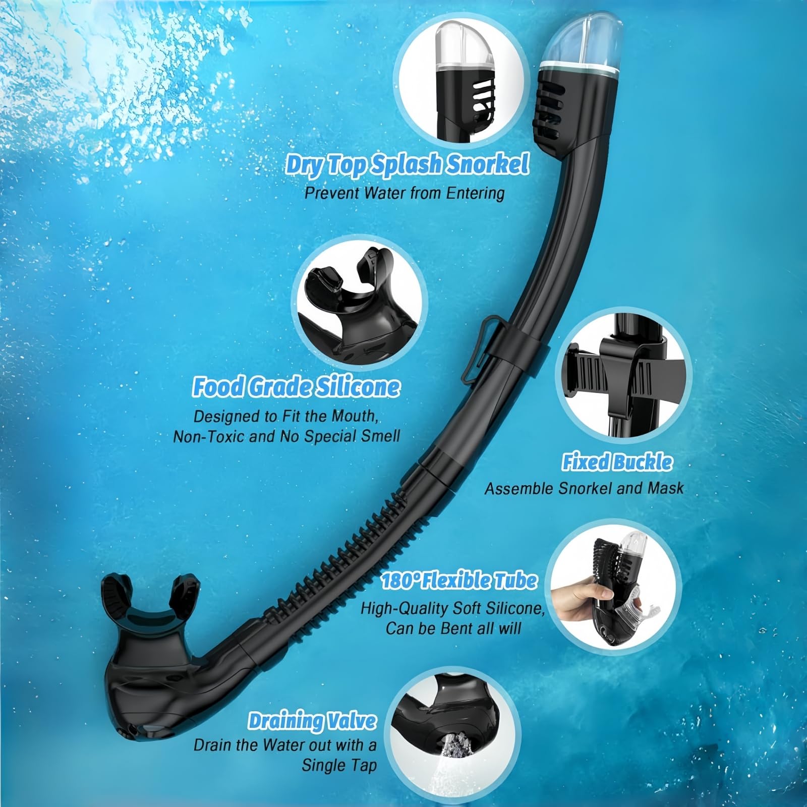 Juego de esnórquel con tubo y gafas de buceo, seco para buceo y snorkeling, cristal templado unisex para adultos