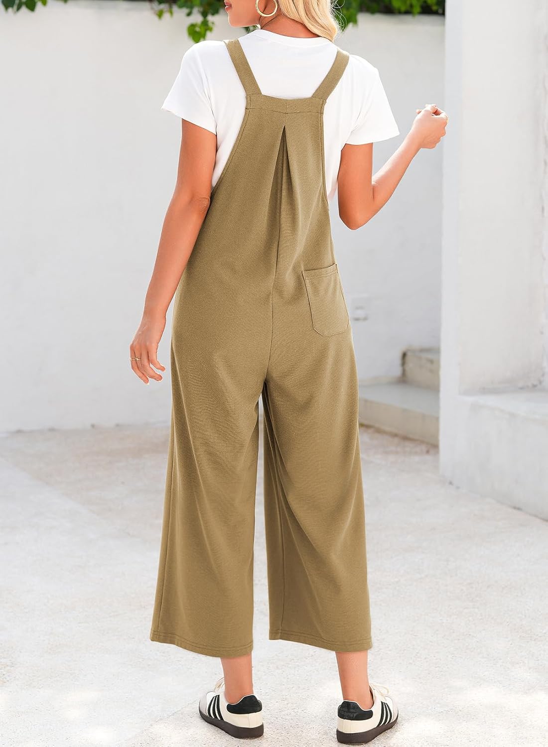 Dokotoo Women's Jumpsuits Casual Overalls One Piece Sleeveless Wide Leg Long Pant Rompers Waffle Knit Loose Fit Pockets - Image 4