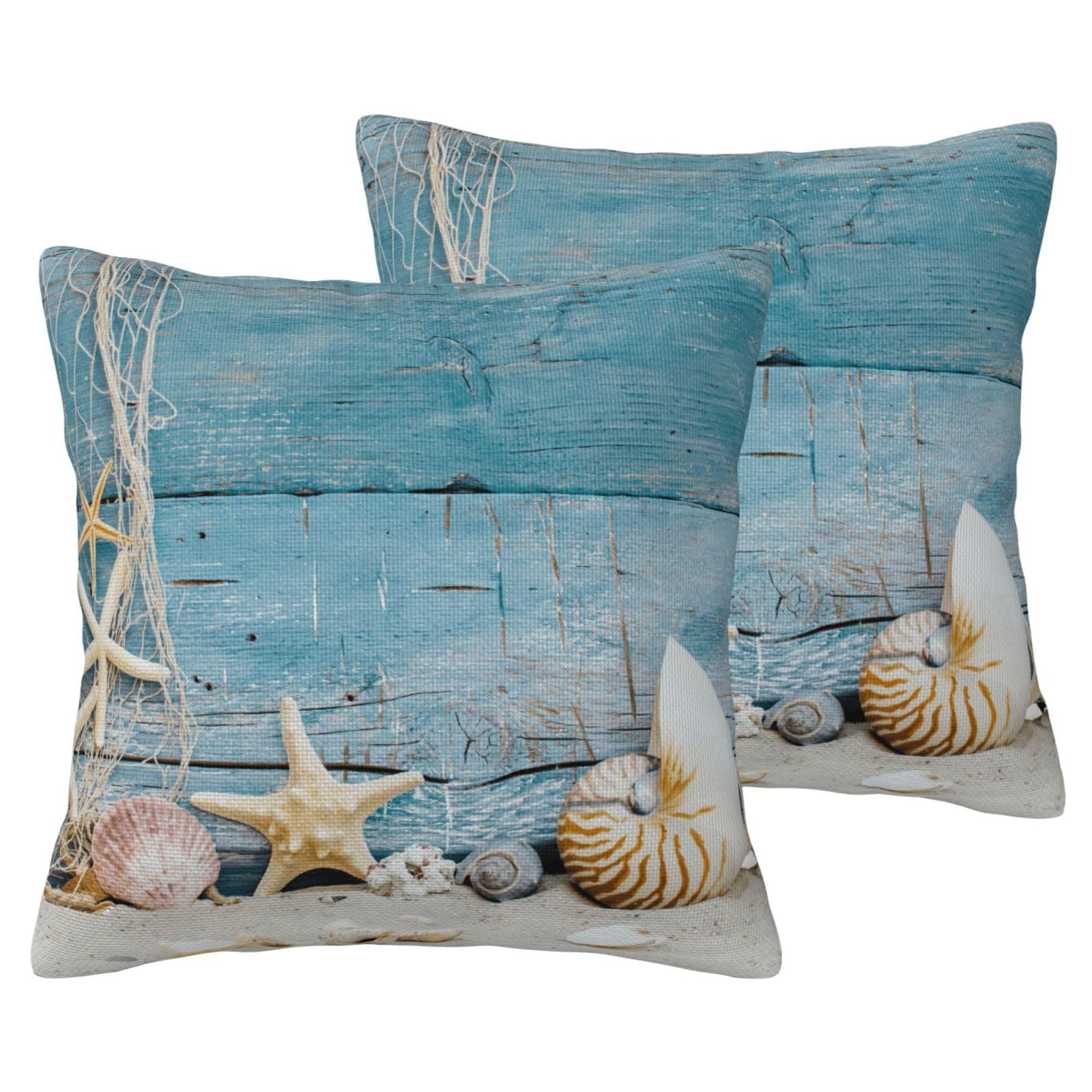 Housses de coussin lavables pour canapé effet lin mer lot de 2