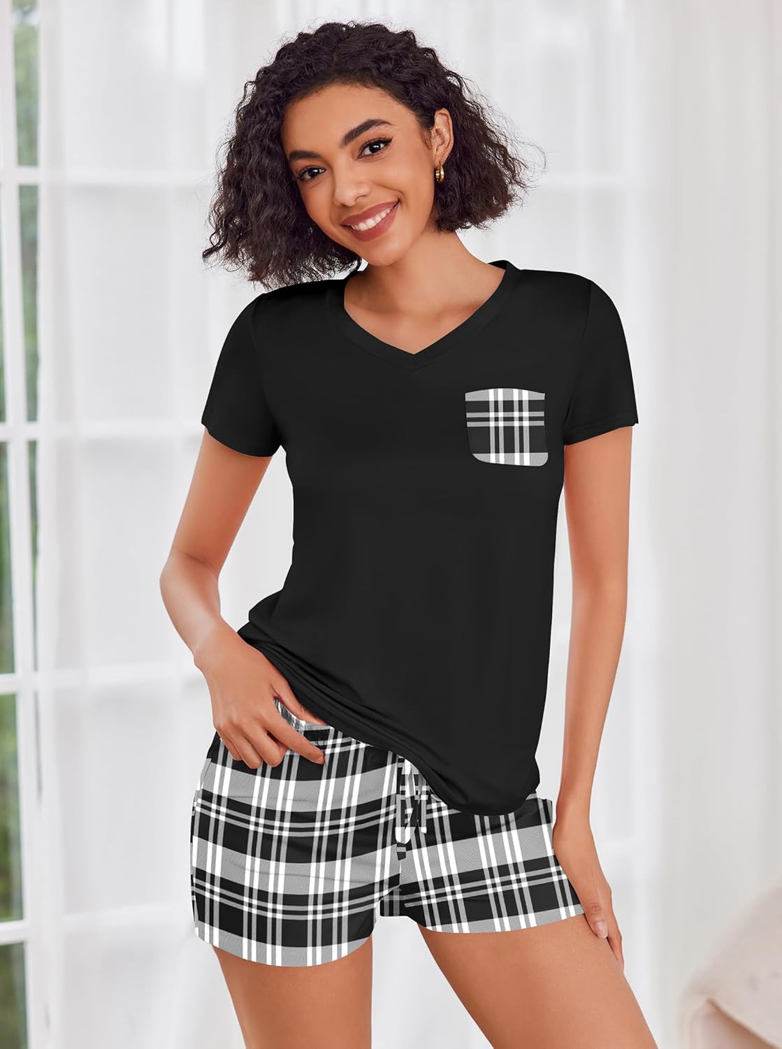 Ekouaer Womens Pajama Sets Short Sleeve Pajamas for Women Sets Soft Lounge Sets Casual V Neck Sleepwear PJS - Image 2