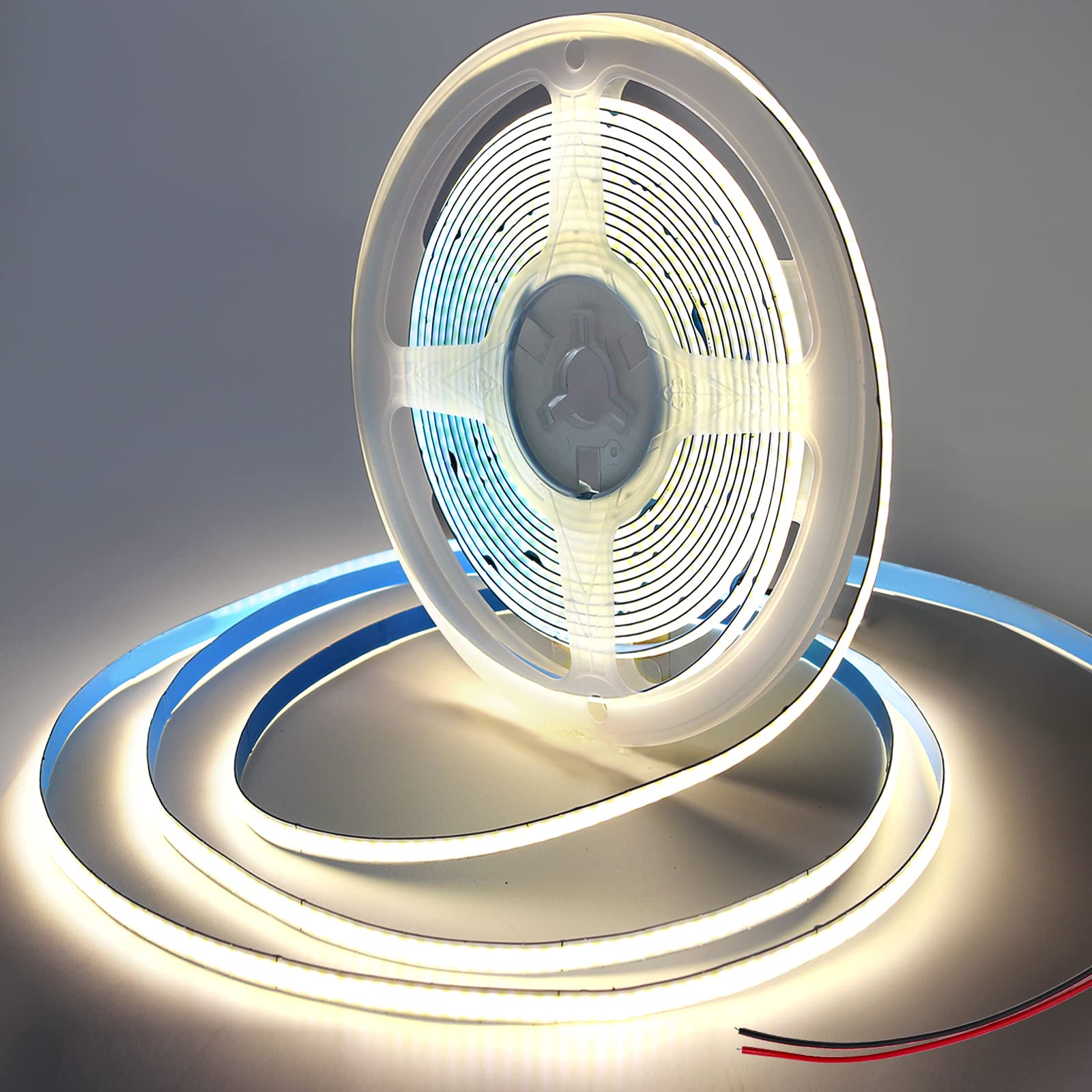 Yamlten DC 24V 5mm COB LED Streifen 5m,4000K Kaltweiß,320 LEDs/M,LED Strip Light für TV Hintergrundbeleuchtung,Computer,Schrank,Schlafzimmer.（nur Draht