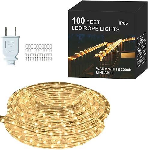 FORT Luces LED de cuerda para exteriores resistentes al agua, tira de luces LED blancas cálidas, 100 pies de luces LED, 720 LED, luces de tubo