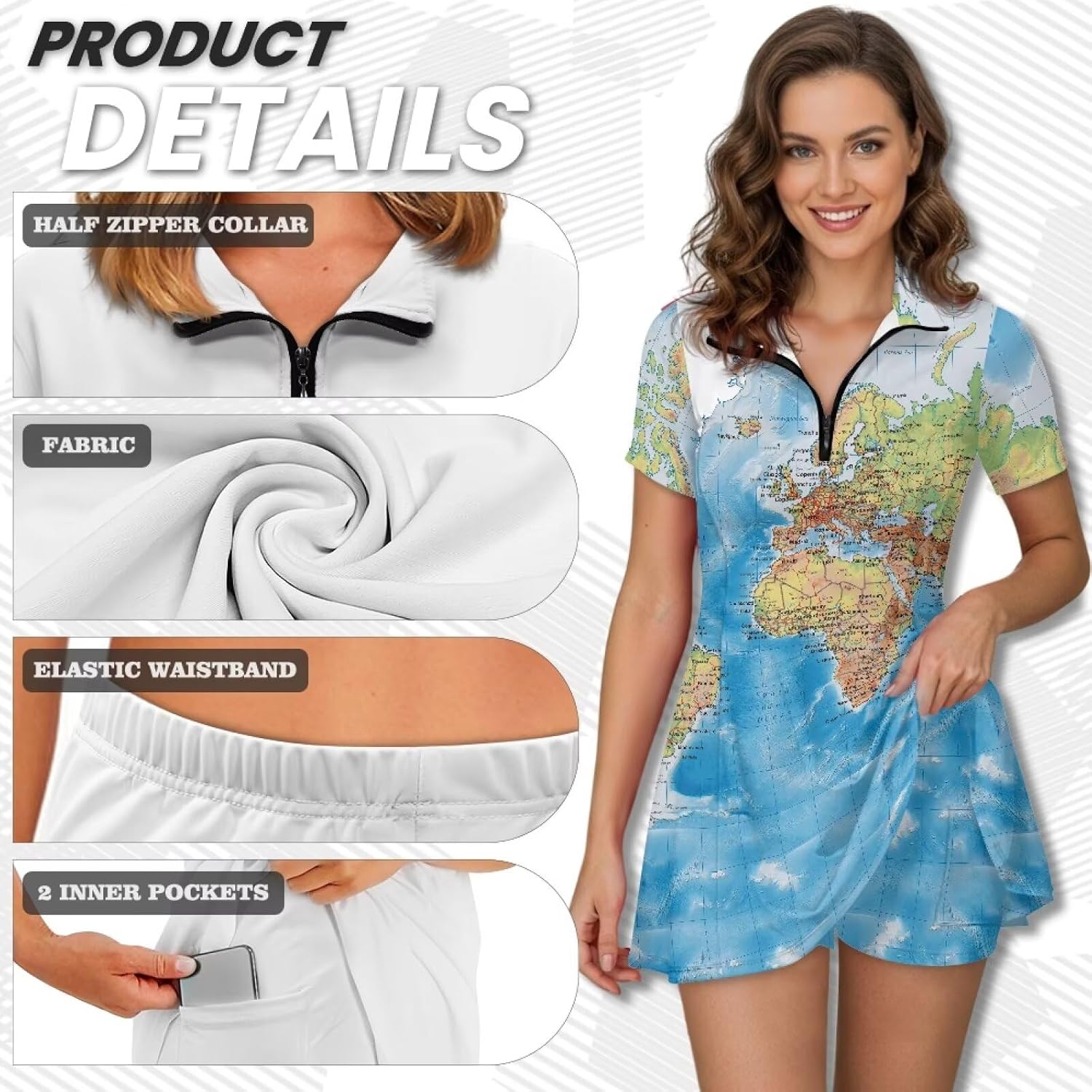 Tennis Dress for Women Athletic Golf Dresses with Shorts Short Sleeves 1/4 Zip Workout Dress