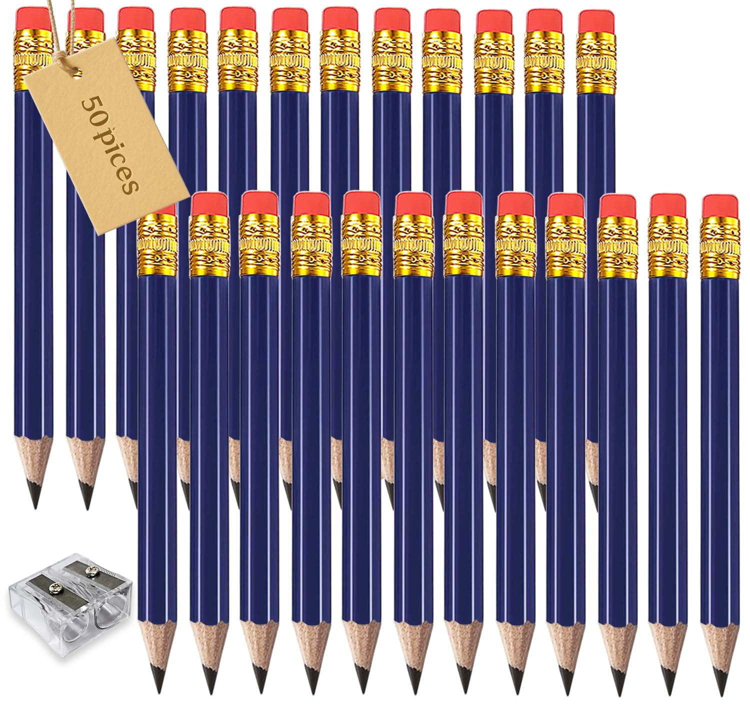 Adhere 50pcs Golf Pencils with eraser Hexagon Wooden Pencils Graphite 2B for Golf Event Scoring,Classroom,Wedding,Company Meetings,Pew, Pocket (Z-Dark Blue ・50pcs) — image 1
