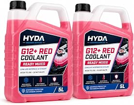 HYDA G12+ Coolant for Car Red OAT Antifreeze Ready Mixed 10L 2x5L Long Life | 10L coolant 2x5L G12 plus coolant red antifreeze coolant engine coolant for petrol and diesel cars minus 36C up to five years