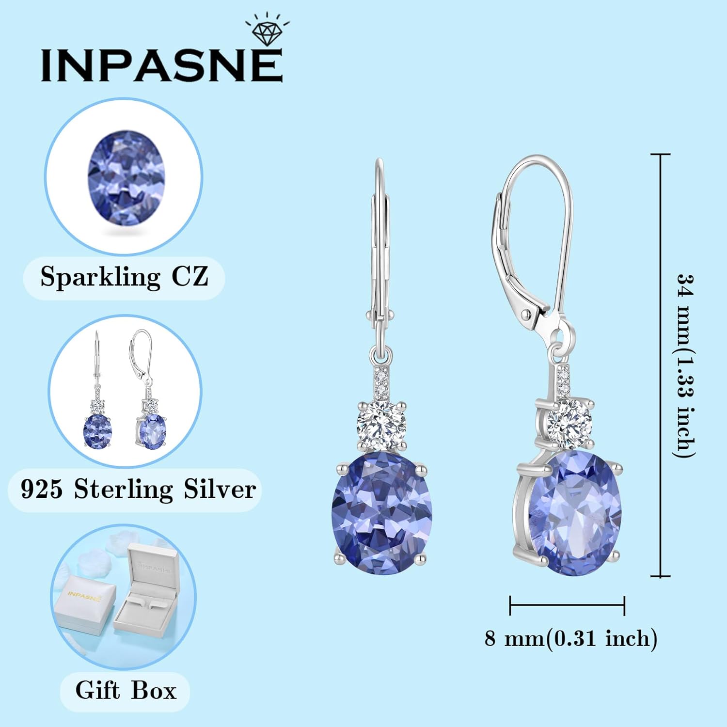 Oval Dangle Drop Earrings for Women 925 Sterling Silver Leverback Earrings Birthstone Jewelry Gifts for Her - Image 6