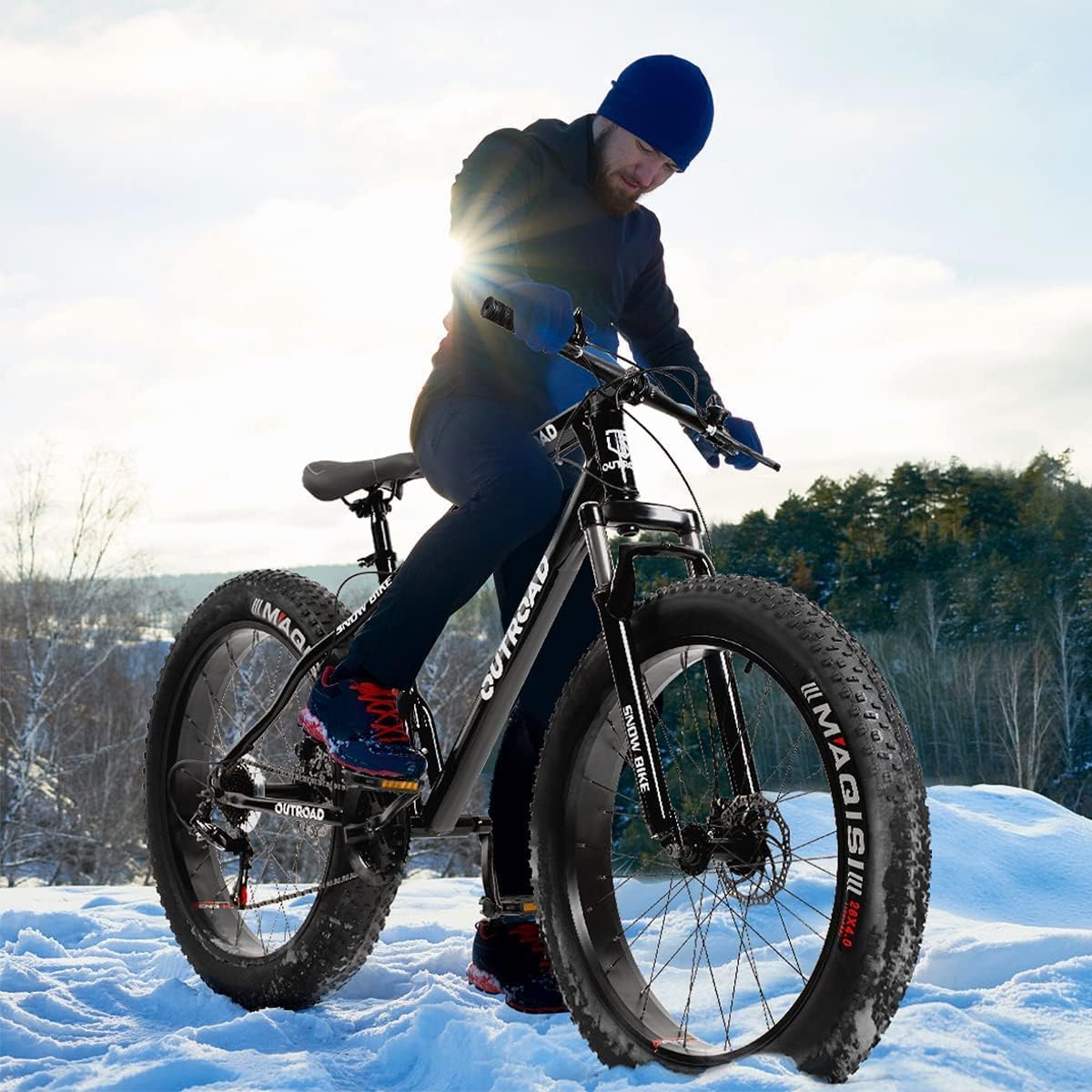 Outroad Mountain Bike Fat Tire with 4-Inch Tire 26 inch Wheels, 21 Speed with High Carbon Steel Frame, Double Disc Brake and Front Suspension Anti-Slip Bikes