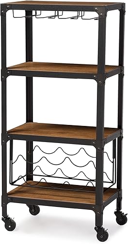 Miniatura 3 de Baxton Studio Swanson - Estante de almacenamiento de vino con acabado texturizado negro antiguo, madera envejecida, estilo industrial rústico