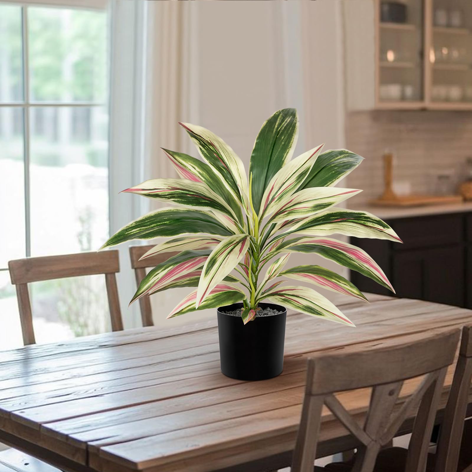 Oairse Pianta artificiale dracaena da 48 cm in vaso con vaso nero artificiale Dracaena piante tropicali artificiali per bagno, soggiorno, ufficio, scrivania, mensola, rosa