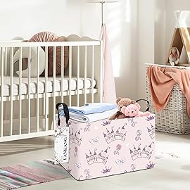 FANKANG Storage Bins, Nursery Hamper Canvas Laundry Basket Foldable with Waterproof PE Coating Large Storage Baskets for Kids Boys and Girls, Office, Bedroom, Clothes,Toys(Rec-Princess Castle