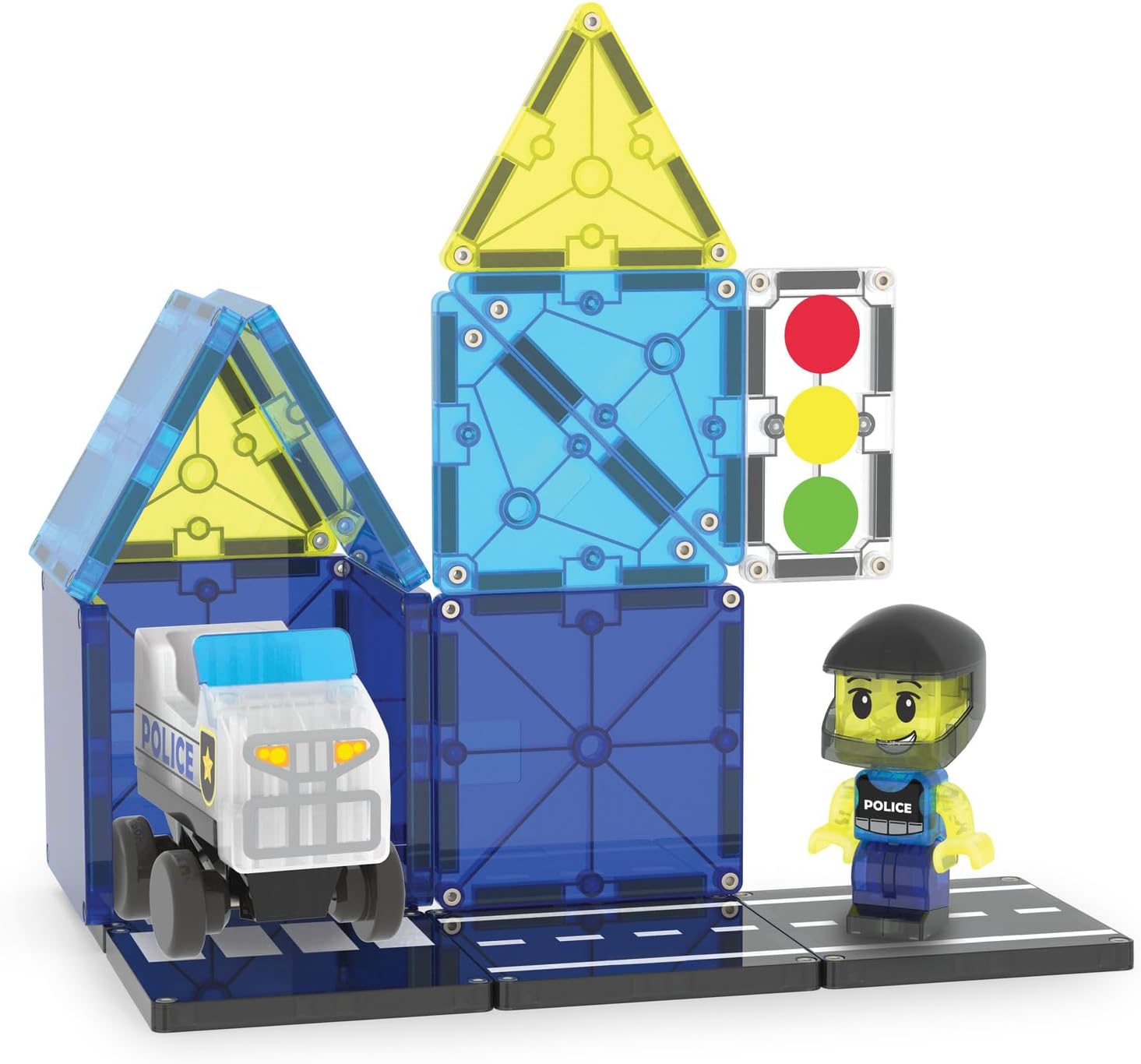 Magna-Tiles Police Patrol 20-Piece Magnetic Construction Set, The Original Magnetic Building Brand