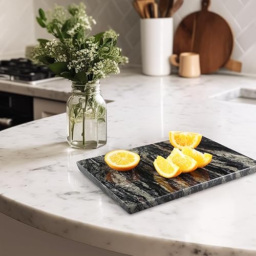 Miniatura 6 de Tabla de cortar de mármol natural brasileño para cocina, losa de mármol hecha a mano de 12 x 8 pulgadas para queso, embutidos, tabla de pastelería,