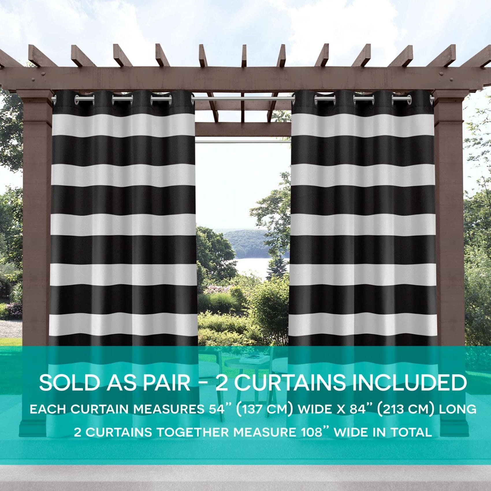 Exclusive Home Cabana Stripe Indoor/Outdoor Light Filtering Grommet Top Curtain Panel Pair, 54