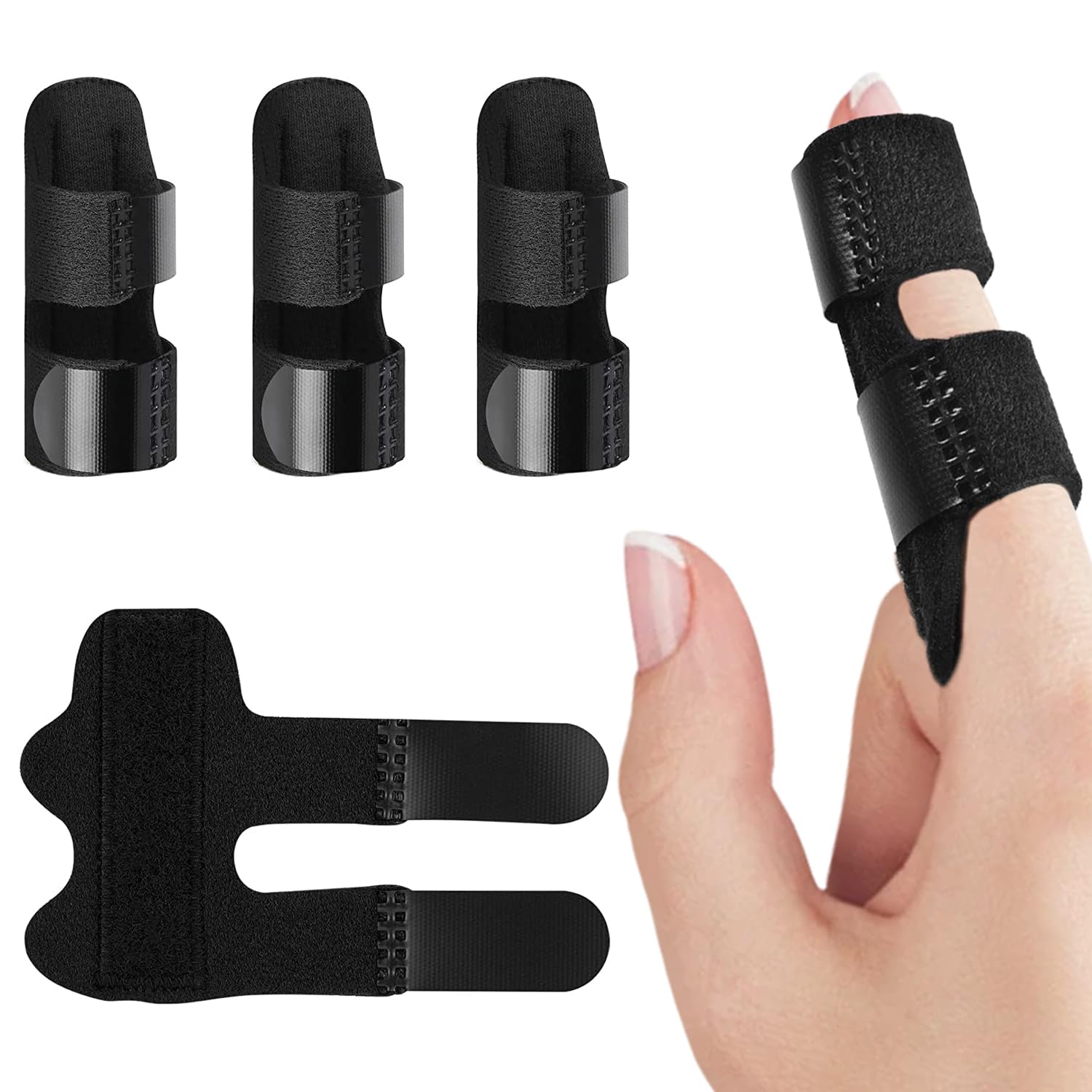 SAREAL Finger Splints, 4pcs Black Finger Support Brace Stabilizer Finger Knuckle Immobilization for Broken Fingers Straightening Arthritis