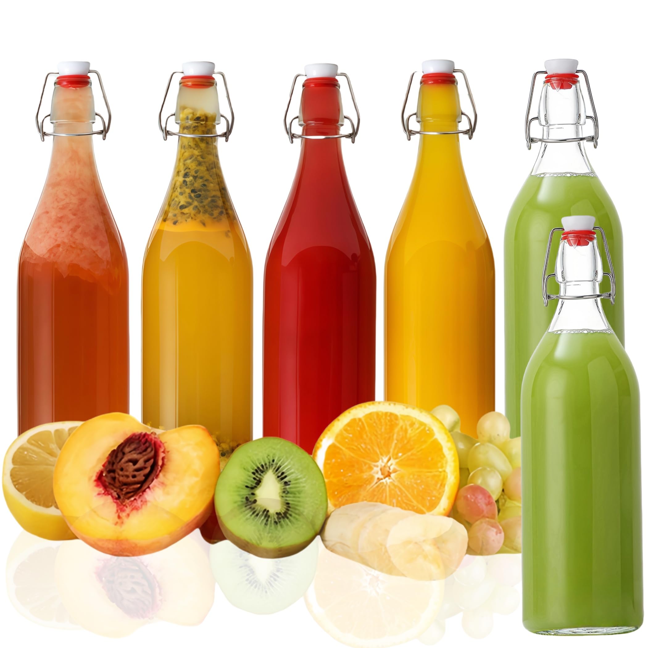 Botellas de vidrio con tapa abatible, 6 botellas de cerveza de vidrio transparente de 500 ml para bebidas, aceite, vinagre, cerveza, agua, refrescos, segunda fermentación