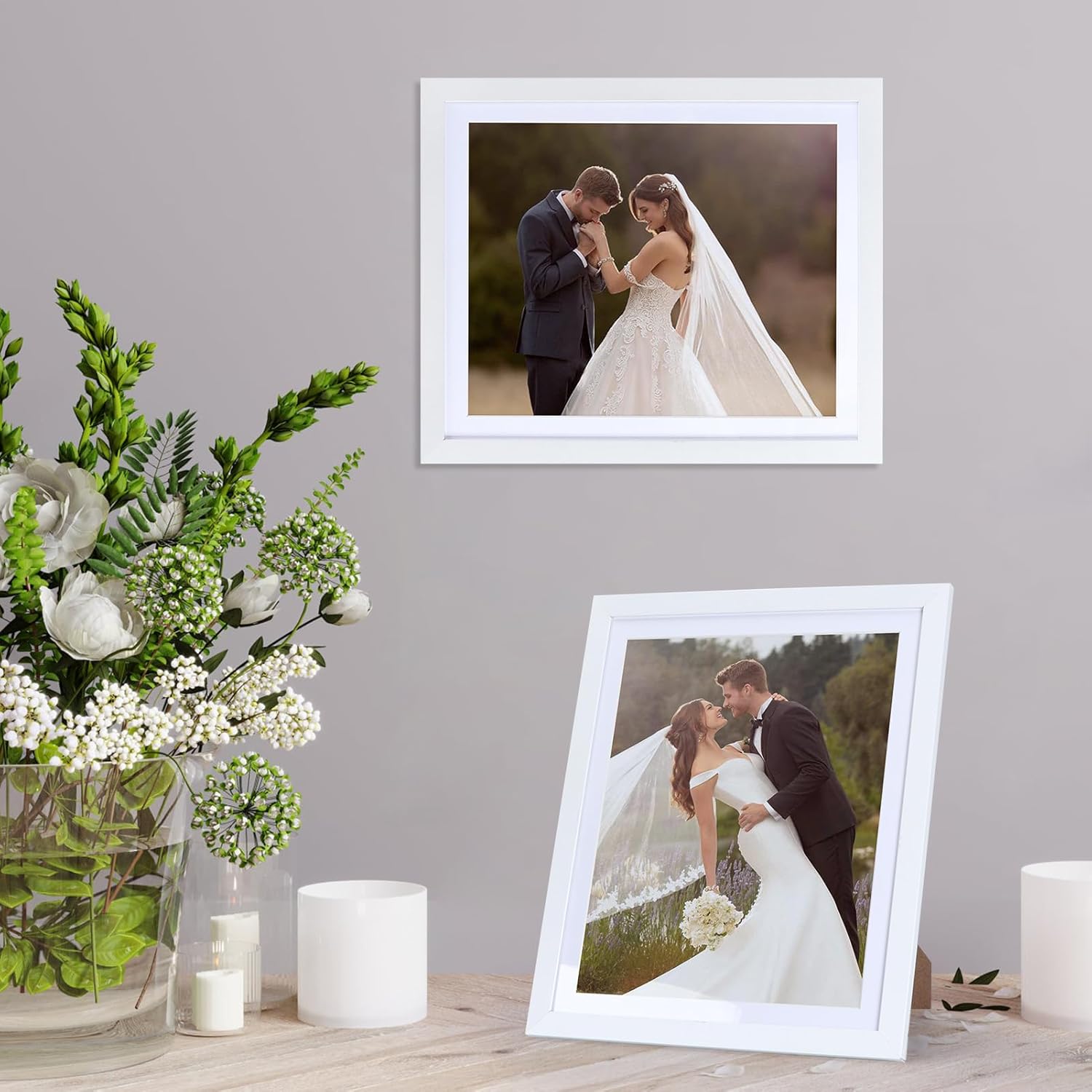 Lyeasw White 8x10 Picture Frame Set of 15, Display Pictures 8x10 with Mat or 9x11 without Mat, Multi Photo Frames for Wall Mounting or Tabletop Display