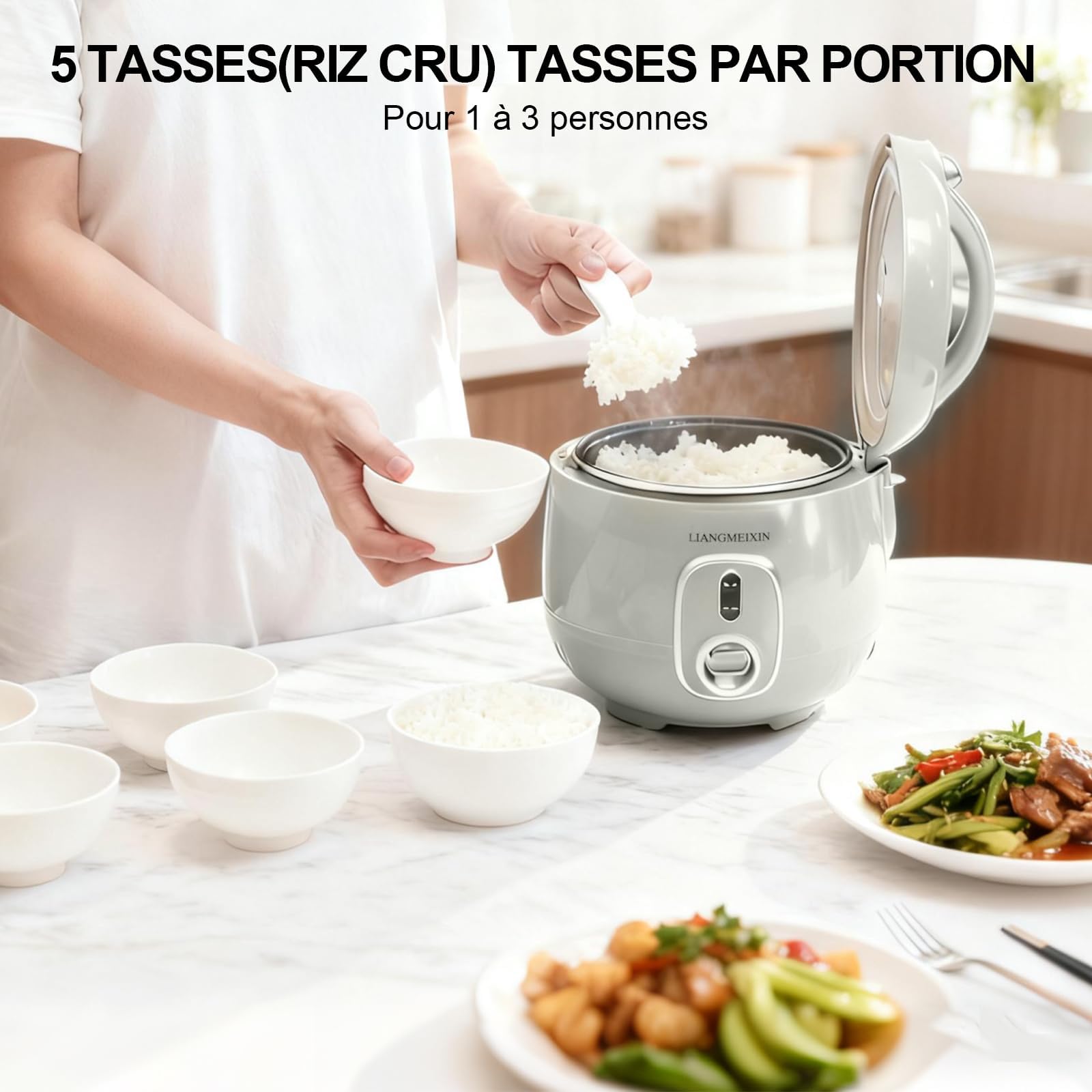 Durable Cuiseur de Riz, 0.8L Petit Cuiseur à riz Convient Pour 1 à 3 Personnes,Automatique, Maintien au chaud, Sans surveillance, Cuve antiadhésive, Nettoyage facile, Panier vapeur