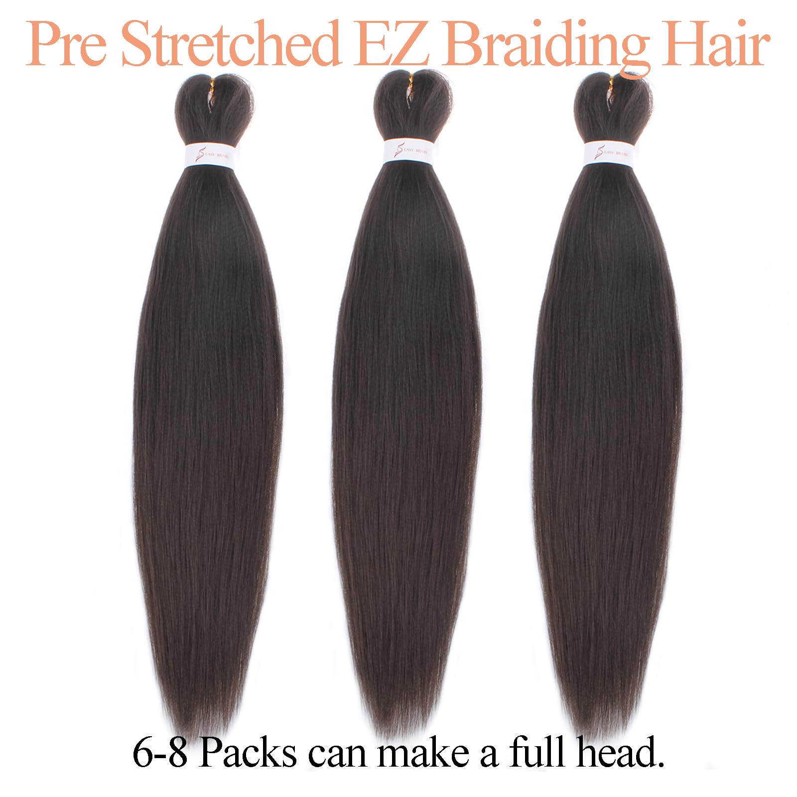 Mscat 26 Inch 3 Packs Pre Stretched Braiding Hair Dark Brown Pre Stretched Braiding Professional Synthetic Prestretched Crochet Braids Hair Extension Hot Water Setting Yaki Texture (4#) - Image 4