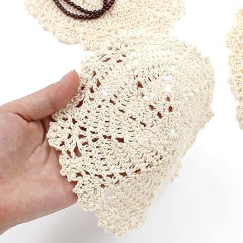 Jiozermi Hand Crochet Lace Doilies, 7 Inch, Beige, 4 Pcs