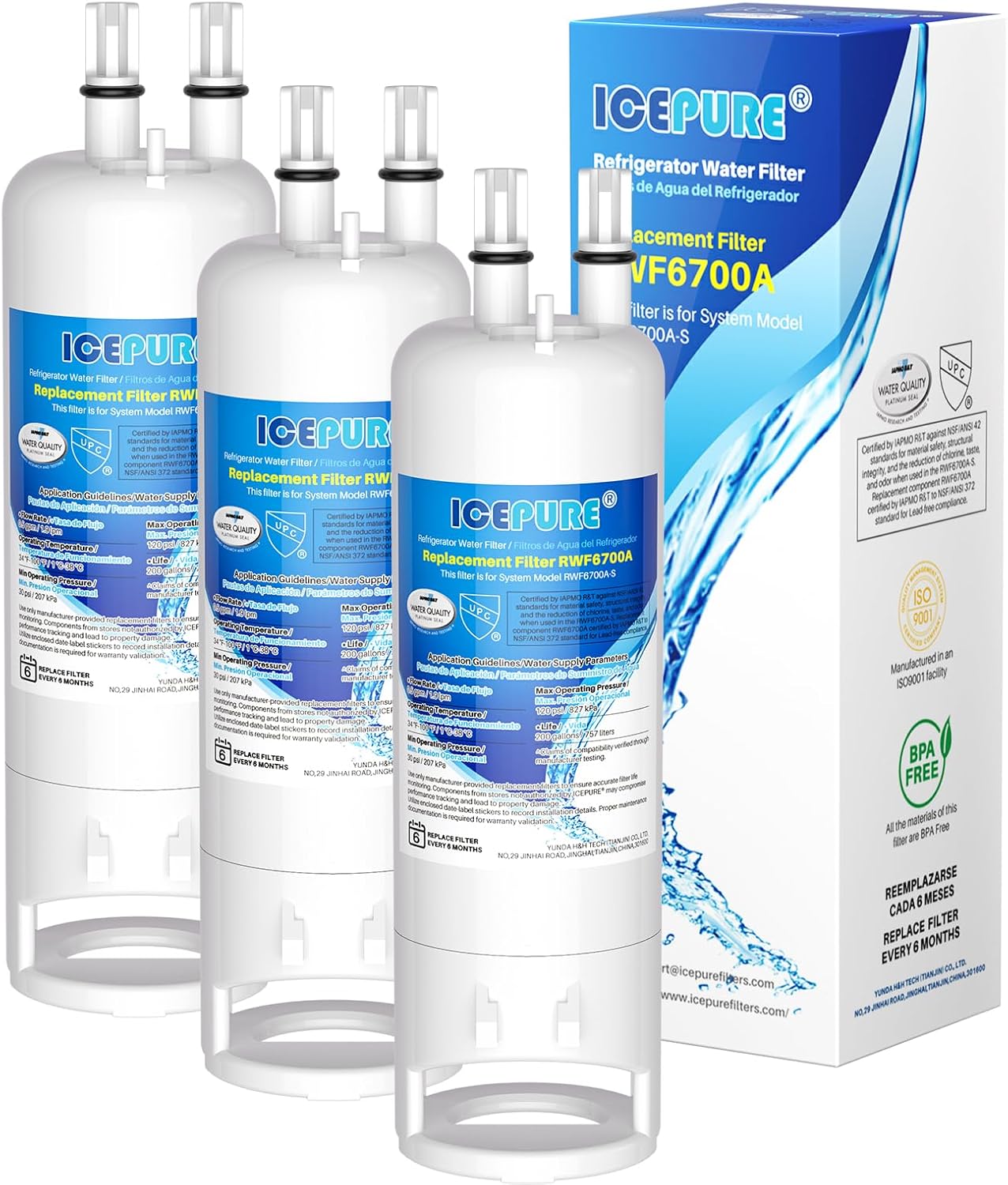 ICEPURE EDR1RXD1 Replacement for Everydrop® Filter 1, W10295370A, EDR1RXD1B, P8RFWB2L, P4RFWB, Kenmore® 46-9081, 46-9930, WD-F38, GP001, PD001, CL-RF27, RWF6700A Refrigerator Water Filter, 3Pack