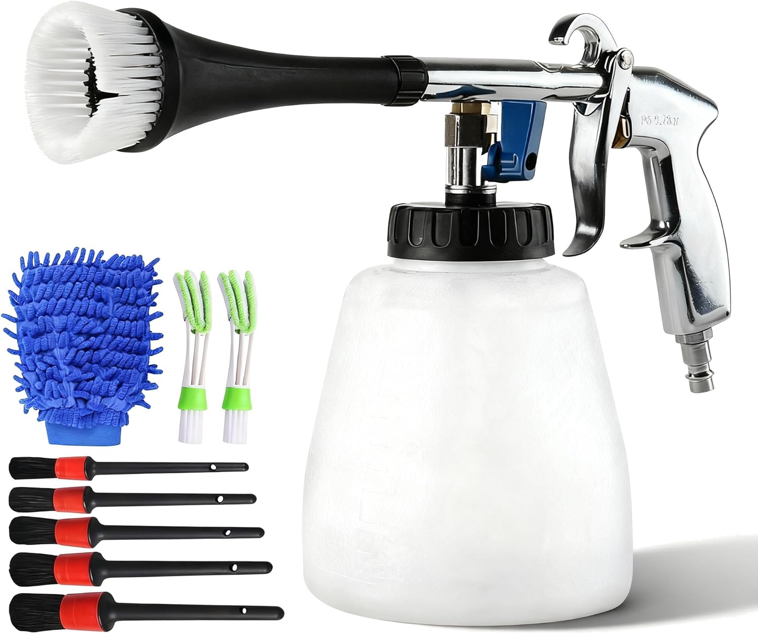 Car Cleaning Gun, Interior Wash Gun, 6~9.2Bar Compressed Air Cleaner Washer Gun Portable Spray Gun with Nozzle Gloves Brushes