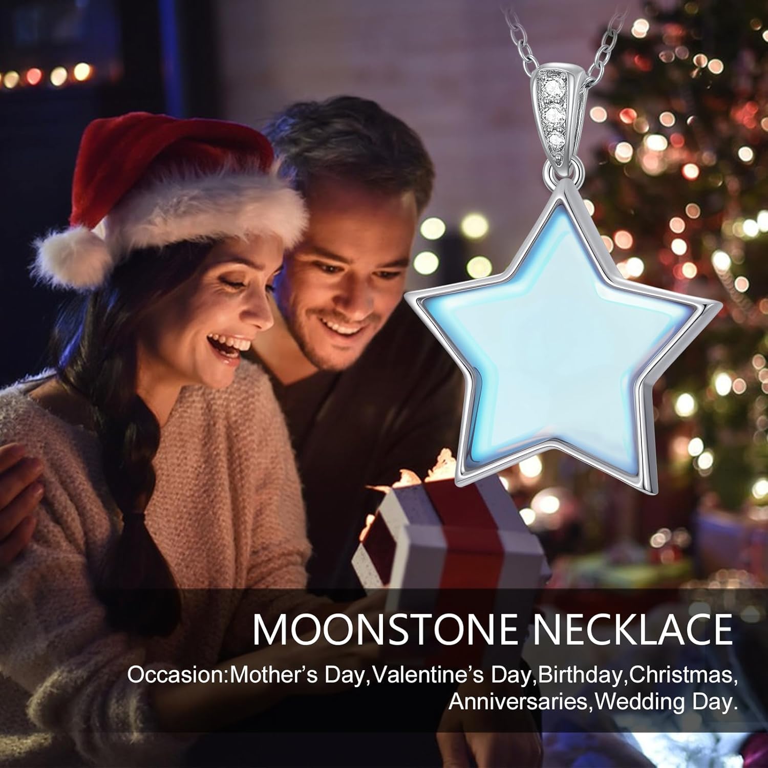 925 Sterling Silver Star/Moon Pendant Necklace for Women, Dainty Moonstone/Turquoise Jewelry Gifts for Mother Wife Lover Birthday Christmas Anniversary, with 18+2inch Chain - Image 2