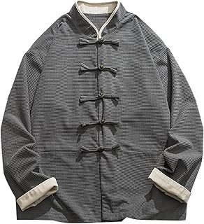 Gefomuofe Kung Fu Men's Jacket Traditional Chinese Martial Arts Tai Chi Qigong Wing Chun Shaolin Long Sleeve Training Clothing Double Sided Spring Autumn Coat Casual Look