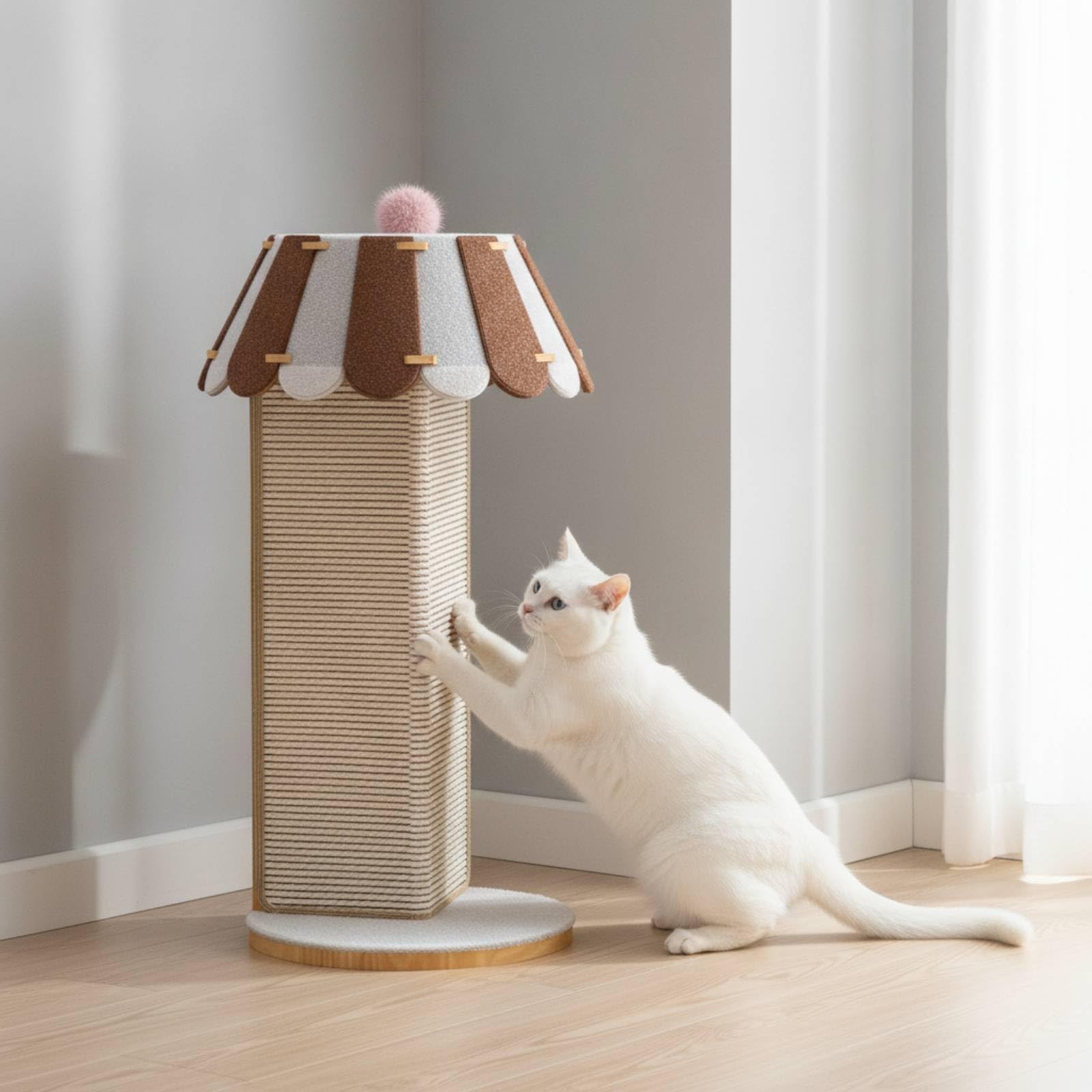 Poteau à Griffer Sisal Stable Griffoir avec Cor Sisal Griffoir avec Pompon pour Chats D'intérieur