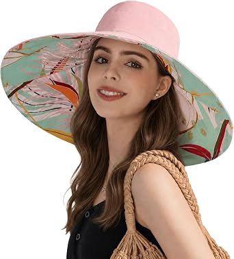 HUAMULAN Wide Brim Women Summer Sun Floppy Hat Reversible Beach Bucket Hat