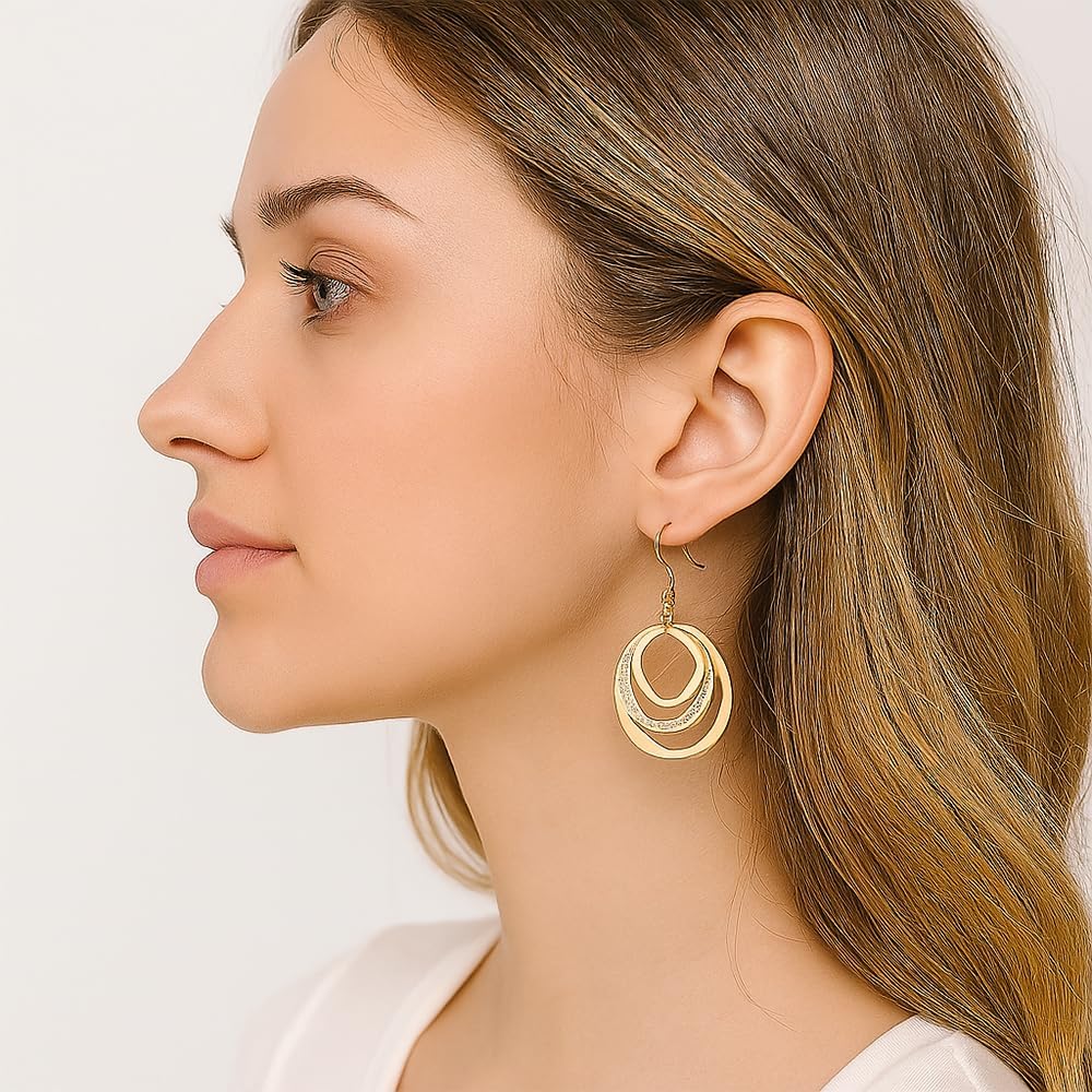 Gold Chunky Circle Dangle Earrings for Women Charm Hammered Geometric Hollow Round Hook Earrings Dainty Boho Disc Earrings Hypoallergenic Jewelry - Image 2