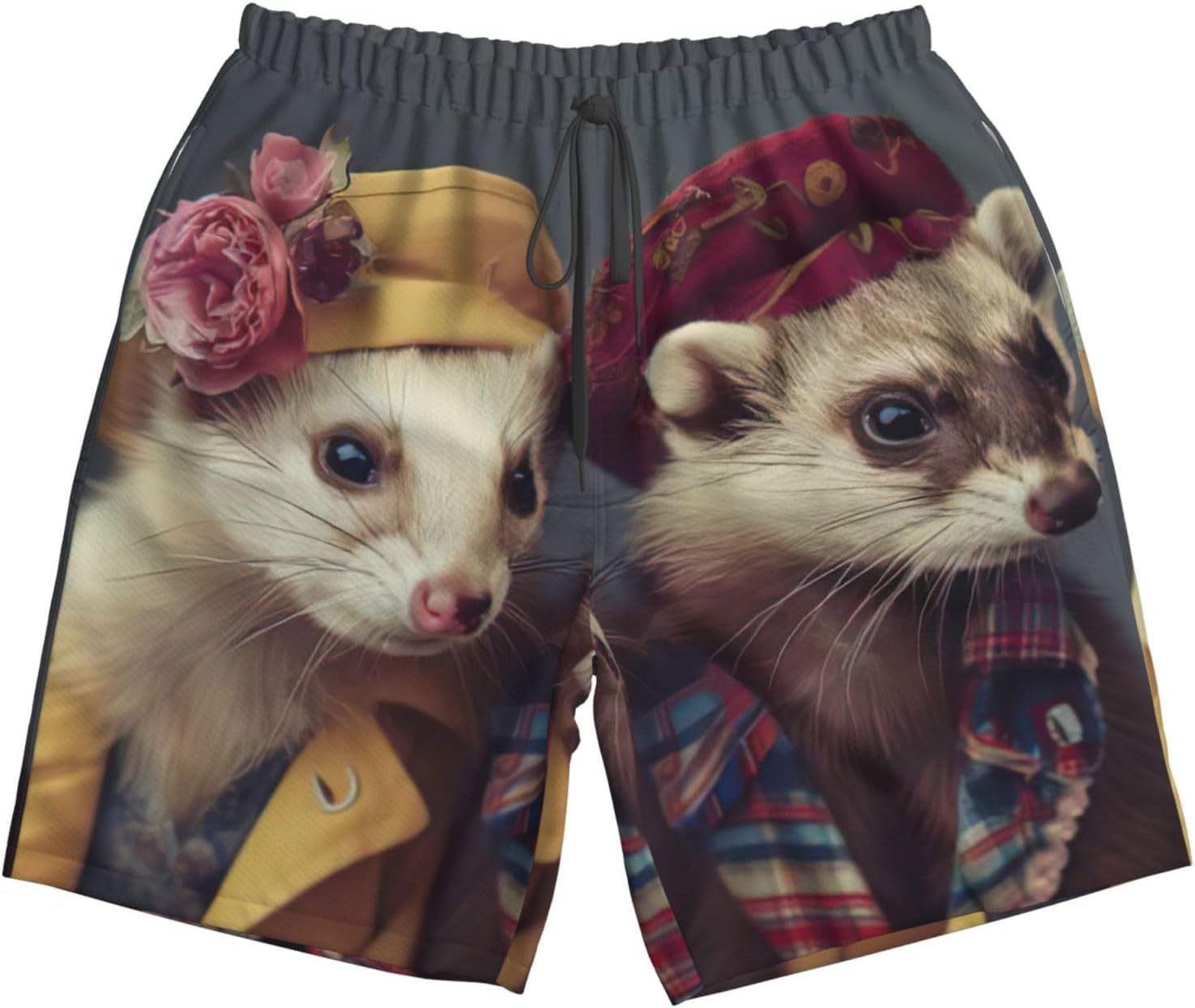 Mens French Fashion Model Ferrets Print Beach Shorts,Casual Summer Shorts for Men,Quick Dry Polyester