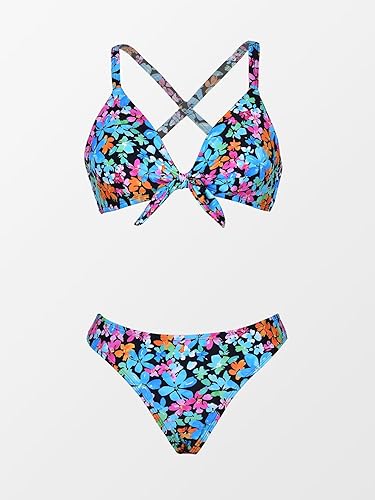 Miniatura 5 de CUPSHE - Conjunto de bikini de dos piezas para mujer, estampado floral y detalle de nudo de conejo