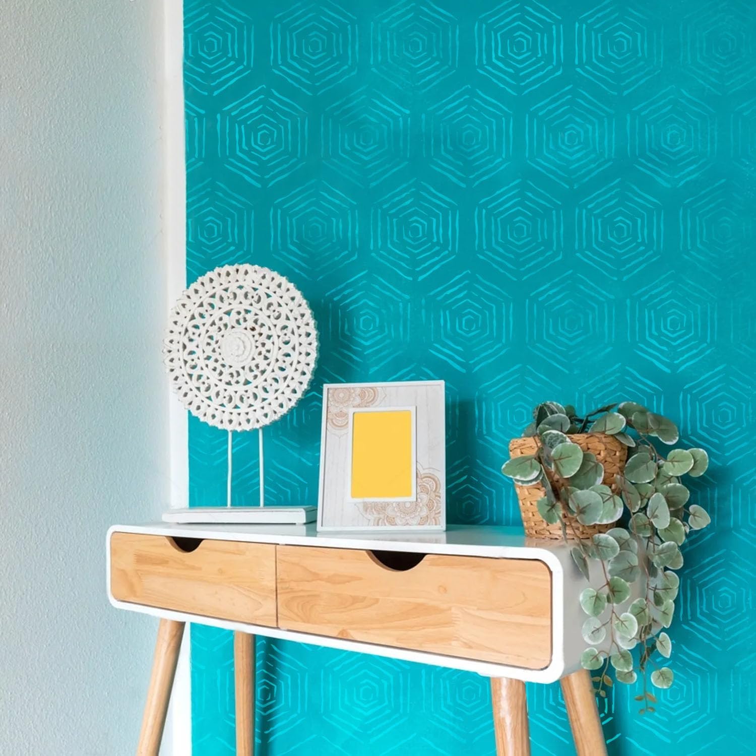 GSS Designs Geometric Hexagon Stencil for Painting 16x16Inch Reusable Honeycomb Lines Pattern Stencil for Wall Tile Furniture Fabric DIY Crafts