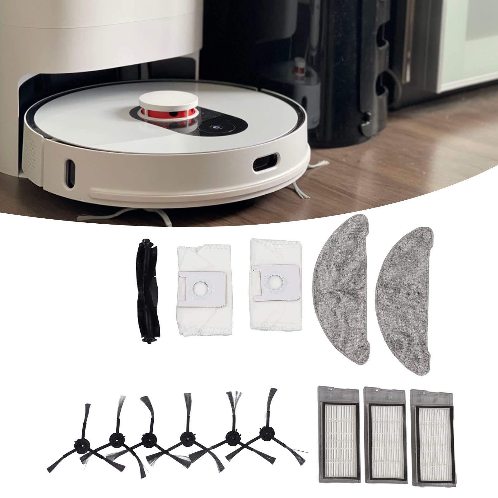DingGreat Kit accessori per ROIDMI EVE Plus Robot Aspirapolvere -1 Spazzola Principale, 3 Filtro, 4 Panno in microfibra, 2 Sacchetti di Polvere, 6 Spazzole laterali, 1 Spazzola per la pulizia