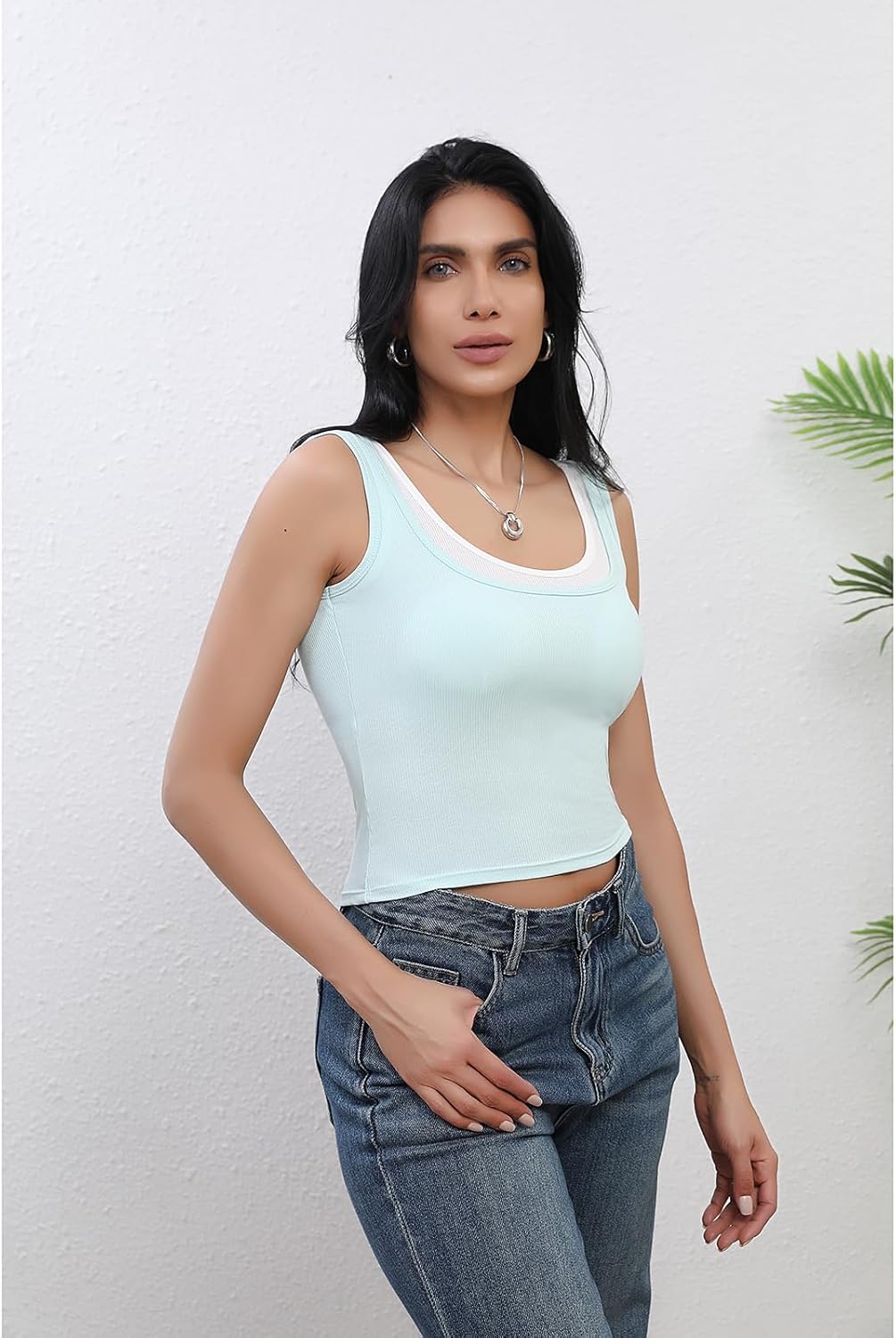 Tank Top for Women Sleeveless Basic Tops Summer Cotton Ribbed Fitted Shirts Crop Tank Top with Built in Bra - Image 4