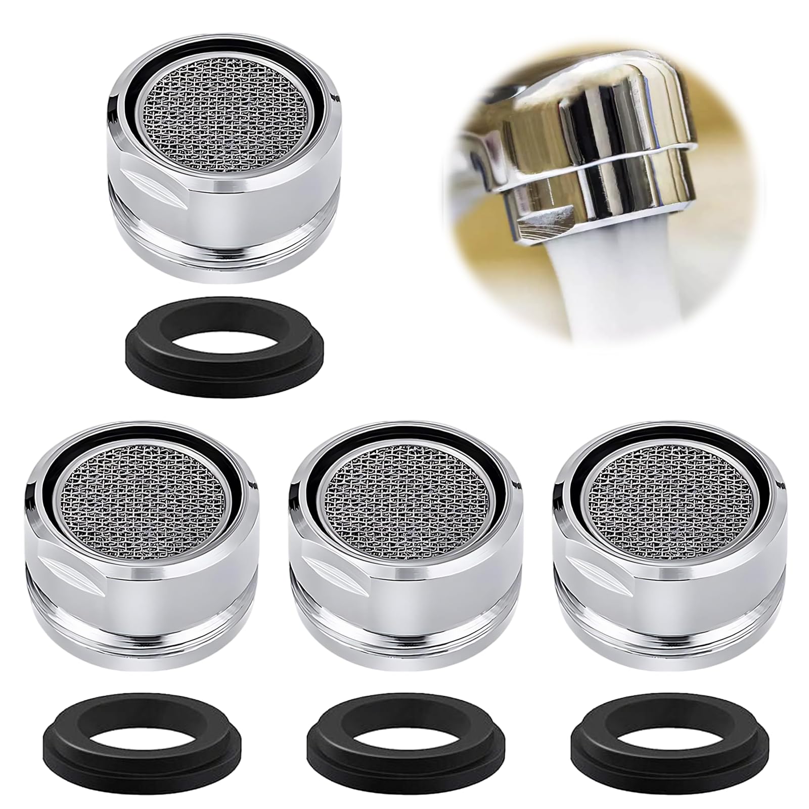 M24 Tap Aerators, Quick Fit Tap Filter Nozzle with Gasket, Faucet Filter Replacement Insert for Kitchen & Bathroom Mixer Tap, Water-Saving Kitchen Tap Aerator for UK Taps (24MM) (4)
