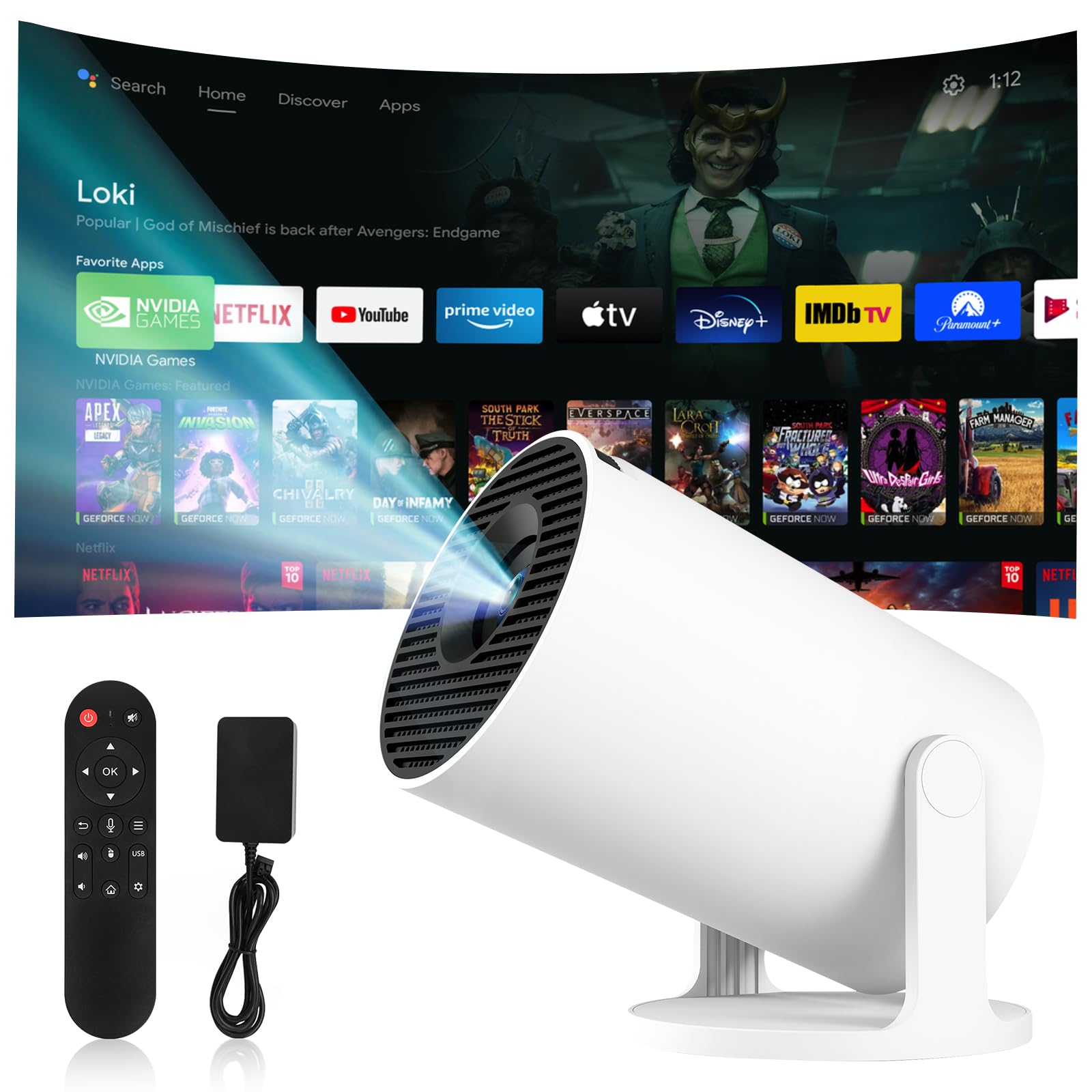 Portable Video Projecteur Mini Projecteur 4K Videoprojecteur WiFi 6 BT5.4 Android 11 Retroprojecteur 1080P Full HD Supporté pour TÉLÉPhone PC Lap HDMI Home Cinéma 180° Rotation (Middle)