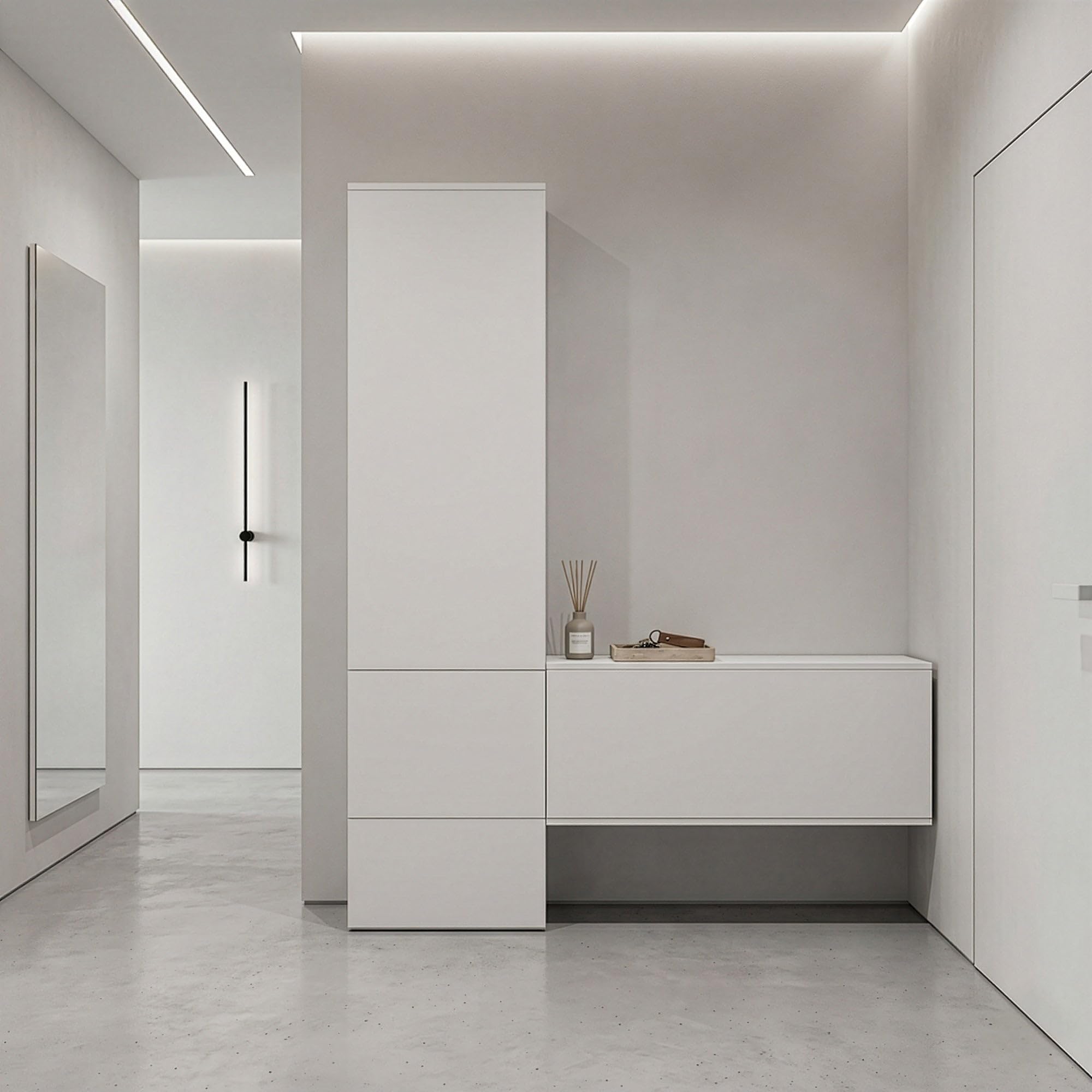 Garderoben-Set Nivo, Minimalistische Flurgarderobe mit Push-to-Open, Made in Germany Eingangsmöbel, Weiß matt (52 x 193 x 35 cm)