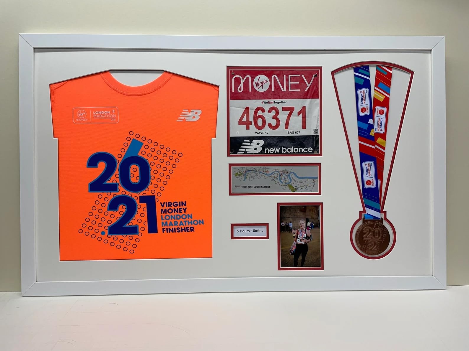 Kwik Picture Framing Ltd London Marathon Medal Frame with T Shirt, Bib Holder & Photo Display, Large 3D Running Shadow Box Case | Marathon Memorabilia