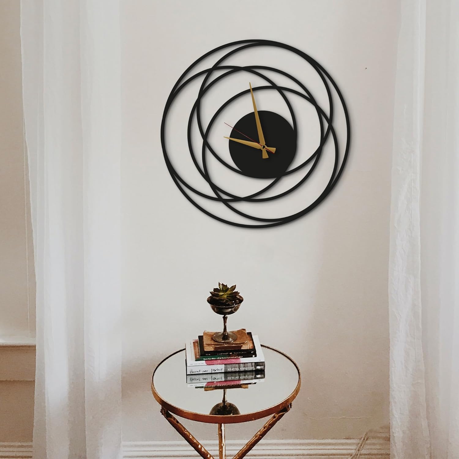 Orbite Modern Wall Clock – 14 Inch Compact Black Metal Wall Clock, Silent Non-Ticking Quartz, Minimalist Analog for Kitchen, Bedroom, Office