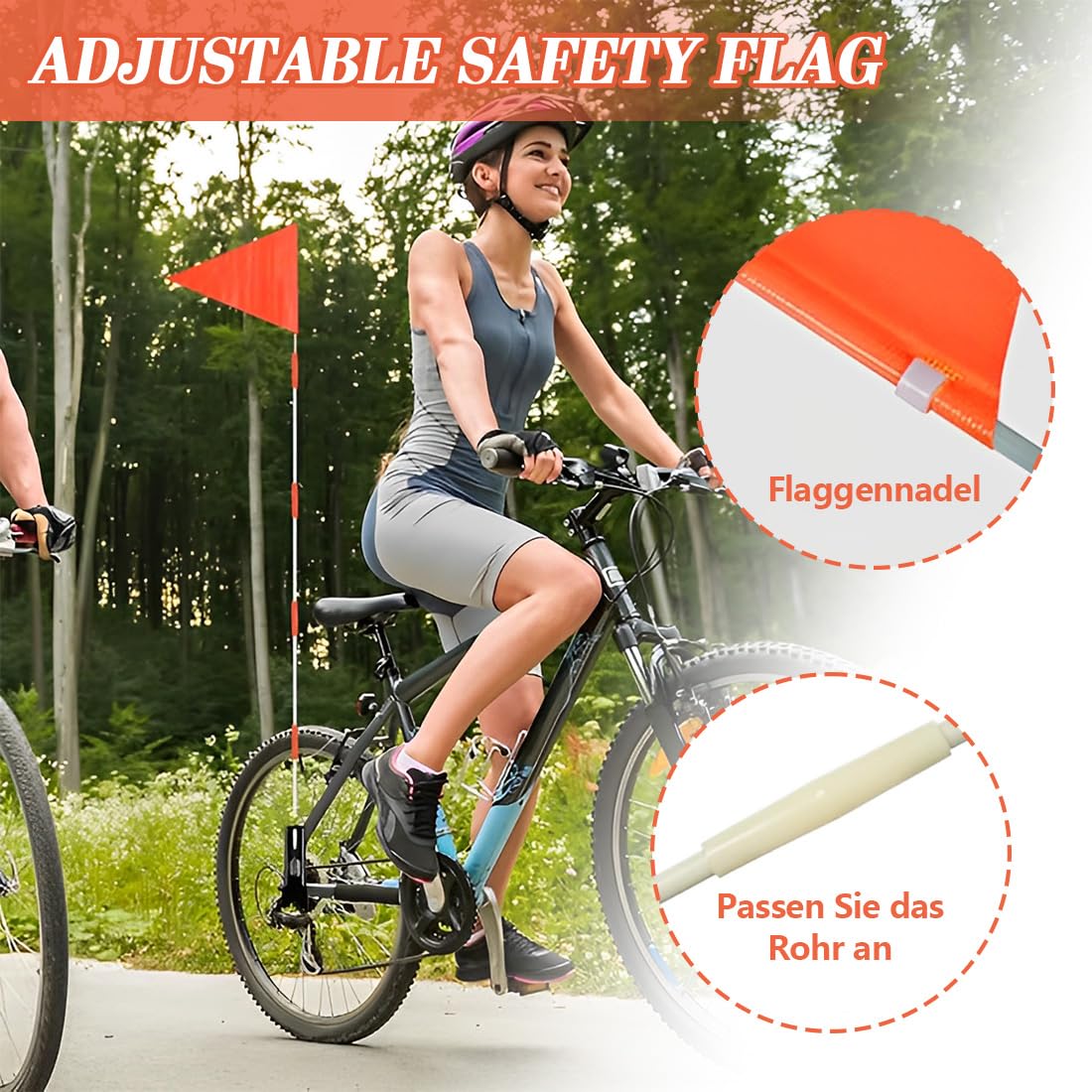 Fanion de sécurité 150 cm avec tige réfléchissante - Drapeau de vélo réglable pour enfant