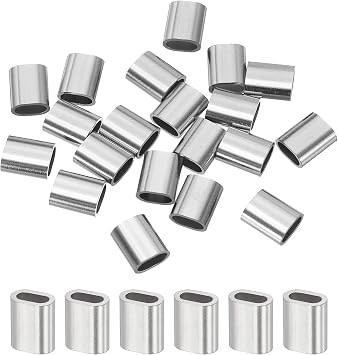 uxcell 1/8(3mm) Wire Rope Stop Sleeve, 304 Stainless Steel Cable Wire Rope Crimping Loops Sleeve Ferrules for Cable Ferrule, Silver 20Pcs