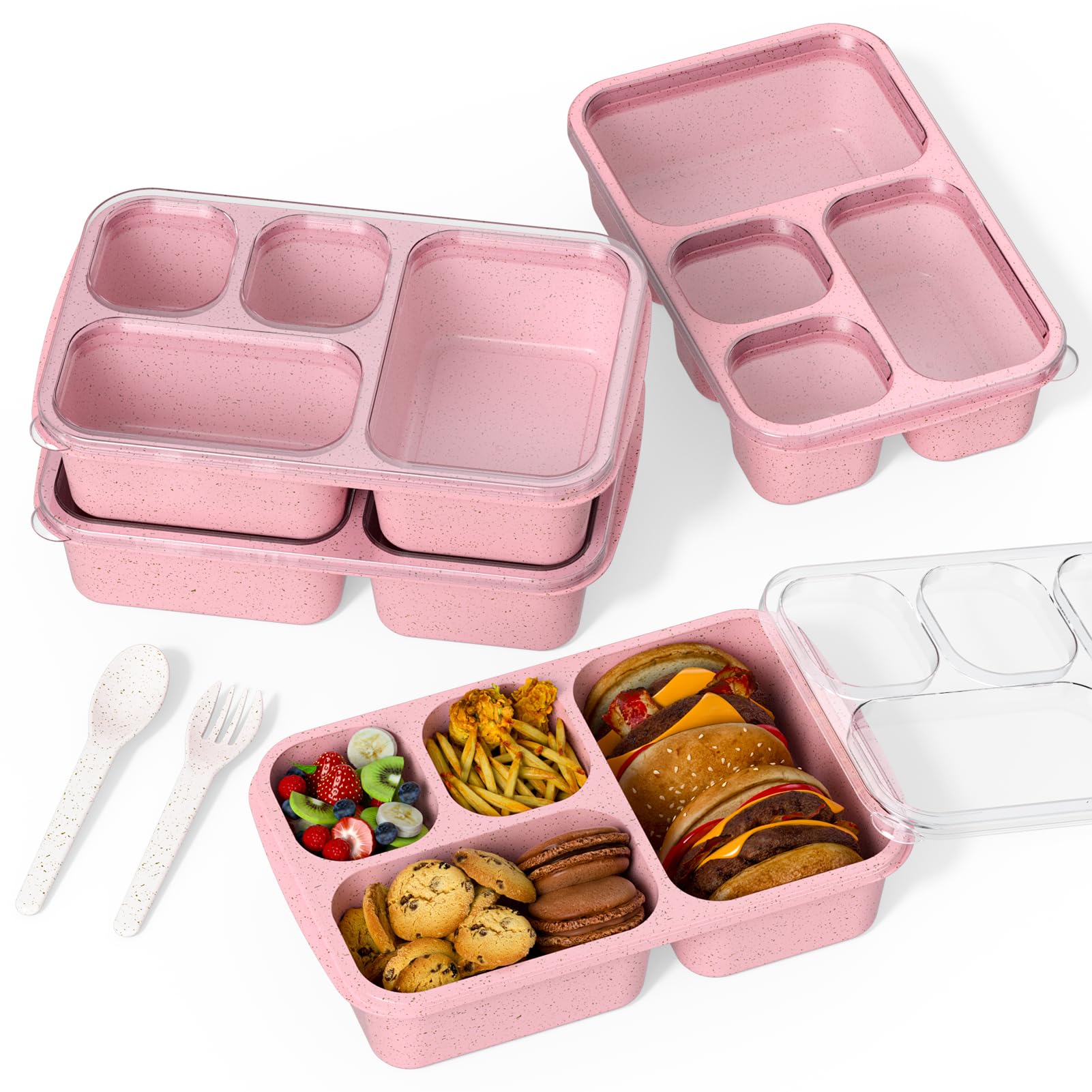 Ozmmyan 4-Compartment Bento Lunch Box, Reusable Meal Prep Containers, Stackable Food Storage For Work And Travel