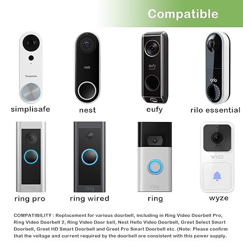 Miniatura 5 de Transformador de timbre de 24 V 500 MA, adaptador de corriente AC110-120V a AC24V, compatible con Ring, Nest, Eufy, Wyze, Arlo Visual Doorbell (con