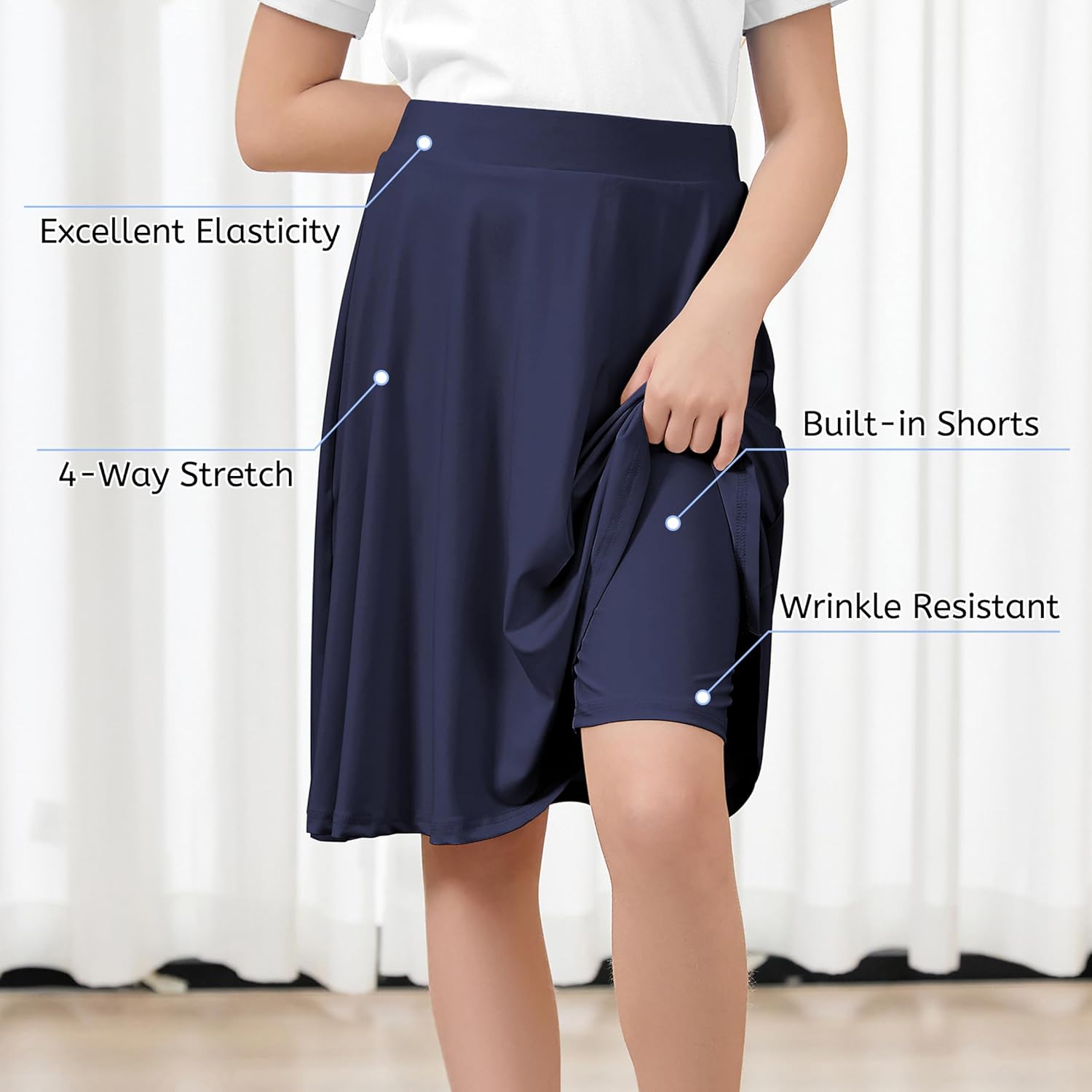 Girls Skorts with Built-in Shorts Athletic Skorts for Girls A Line Knee Length Uniform Skirt Size 6-14 for School Sports - Image 4